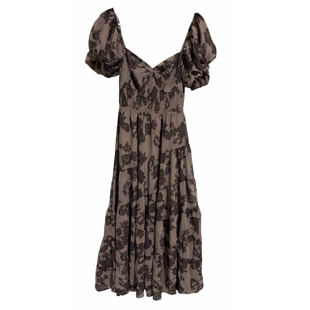 Bohme Robbie Floral Midi Dress Mocha Women's Size Small
